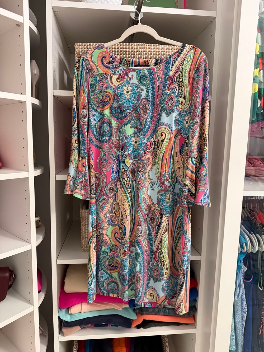 Tommy Hilfiger 12 Multicolor Paisley Print 3/4 Sleeve Dress